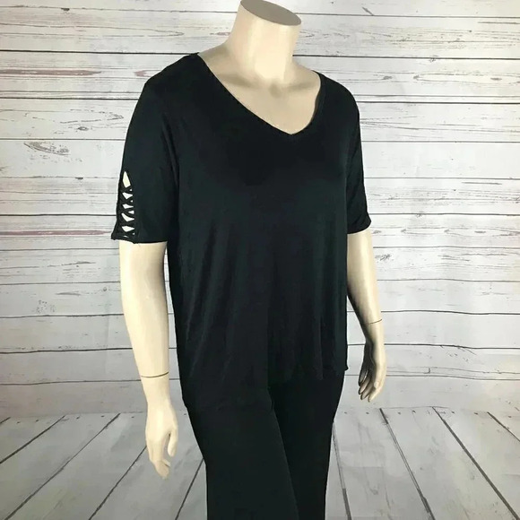 Marc New York Tops - MARC NEW YORK Performance Plus Lace-Up Sleeve Soft Jersey T-shirt, Black NWT 1X